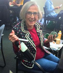 Marcia Riik won a bottle of red